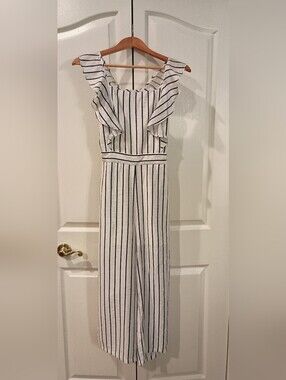 Main Strip White Jumpsuit with Black Vertical Stripes